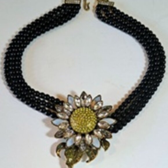 Black Glass Multi Rhinestone Heidi Daus Choker/Necklace